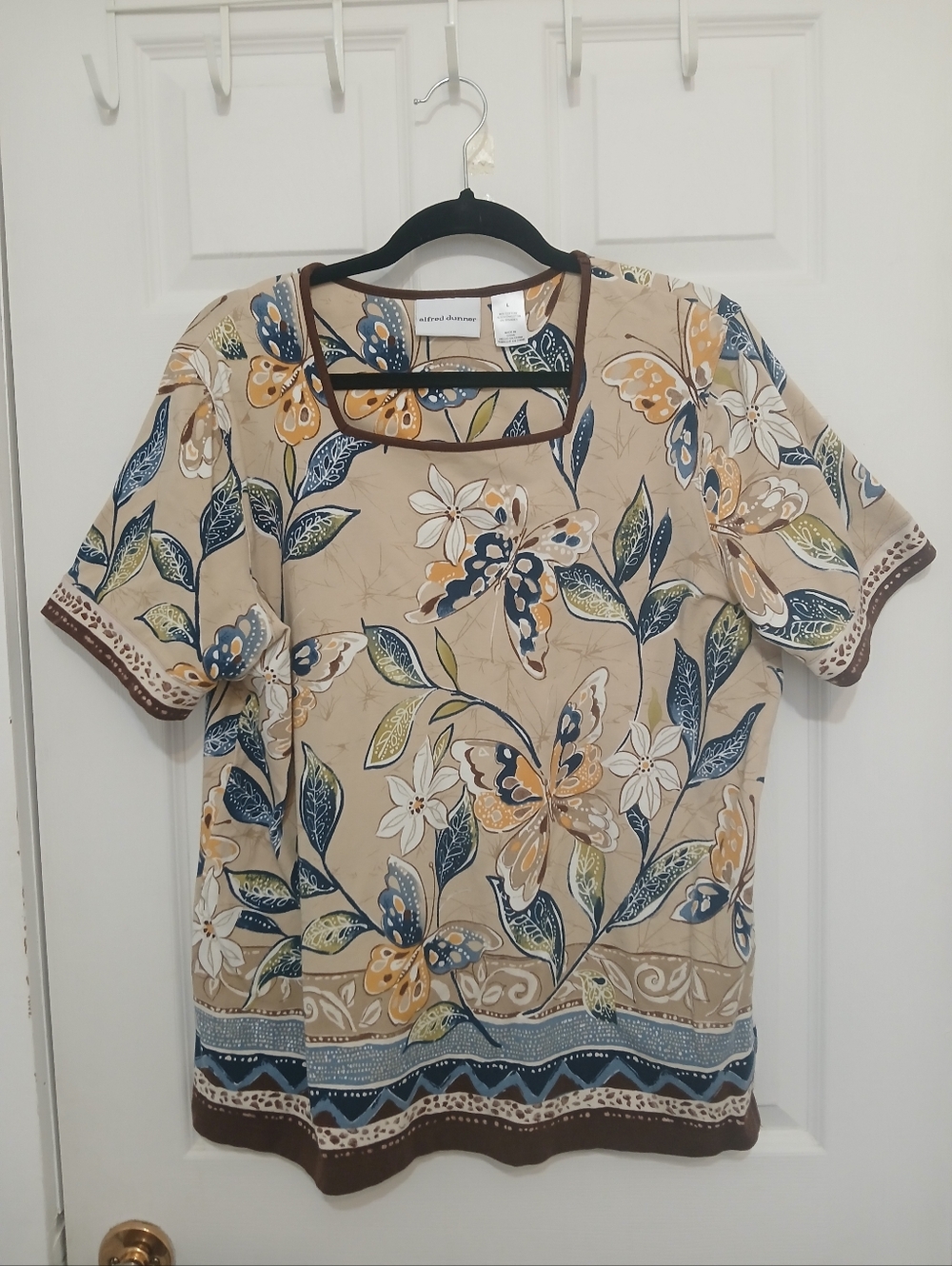 Alfred Dunner Floral Butterfly Print Short Sleeve Top Tee T-shirt